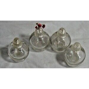 Set Of 4 Vintage Cracked Glass Sterling Silver Cover Salt And Pepper Shakers